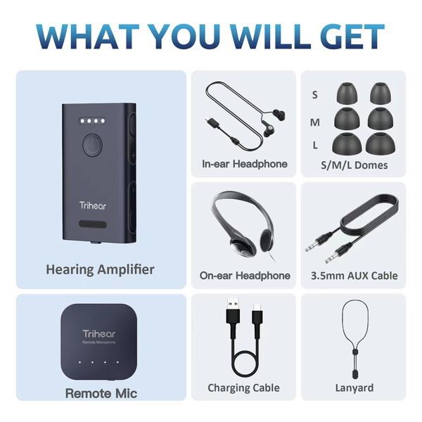 Trihear トライヒア コンボ 遠隔マイク付き高性能集音器 ブラック