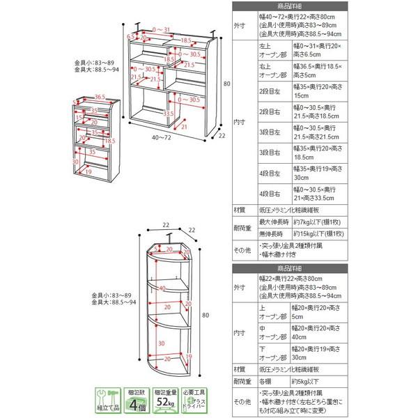 カウンター下収納 4点セット 薄型 ミニ キャビネット 両扉 付き チェスト YHK-0204FULLSET-WH JKプラン メーカー直送の画像