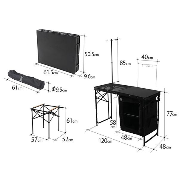 DOD テーブル クッキングキング TB5-723-BK dod アウトドア キャンプ オールインワン キッチンテーブル バーナースタンド  ランタンハンガー 耐熱調理台