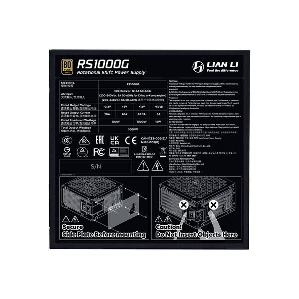Lian Li RS1000G-BH-JP RS GOLD 1000 (With Hub) Black 電源ユニット