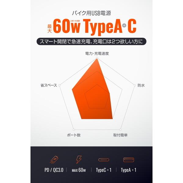 DAYTONA（デイトナ） D46393 バイク用 USB電源 USB-A+USB-C QC3.0/PD3