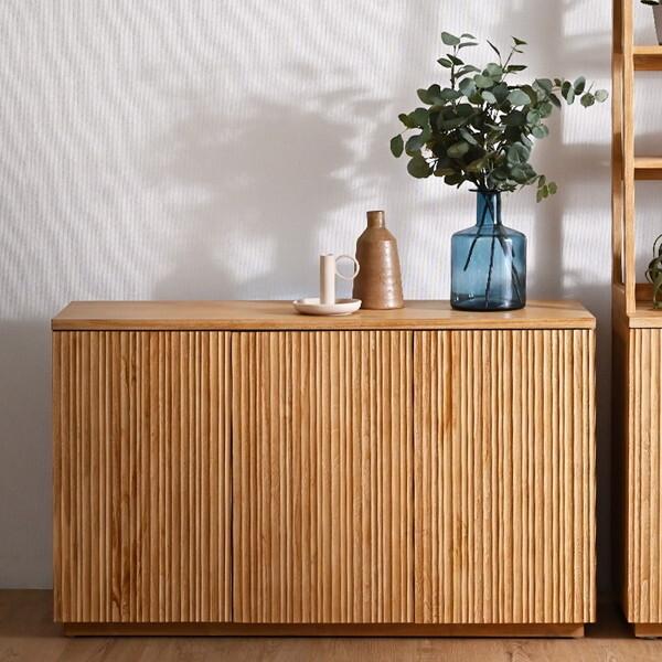 サンフラワーラタン G663XP リブキャビネット チーク無垢材 幅120cm