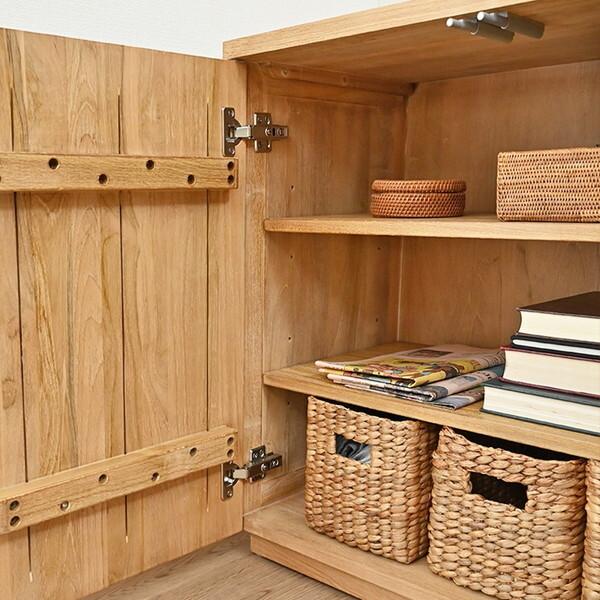 サンフラワーラタン G663XP リブキャビネット チーク無垢材 幅120cm