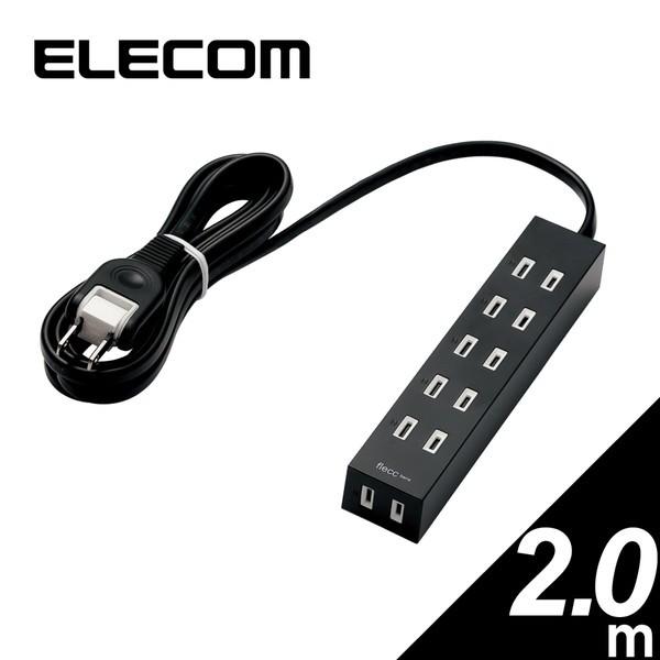 マルチタップ ELECOM エレコム T-NFL01-2620BK flecc barra シャッタータップ 2ピン式 6個口 2.0m ブラック｜aprice