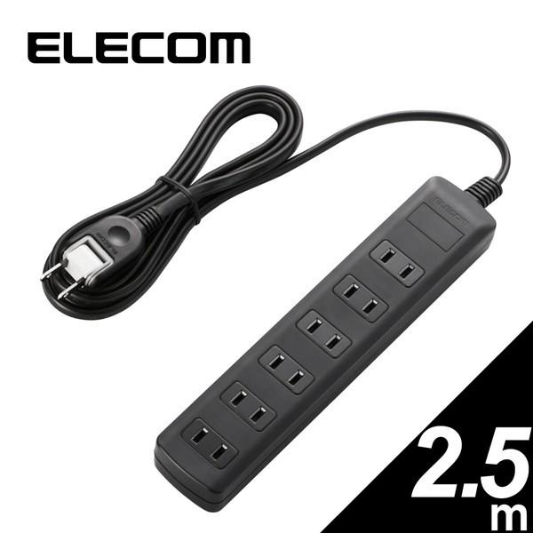 マルチタップ ELECOM エレコム T-K1A-2625BK 雷ガードタップ スイッチ無 6個口 2.5m ブラック｜aprice