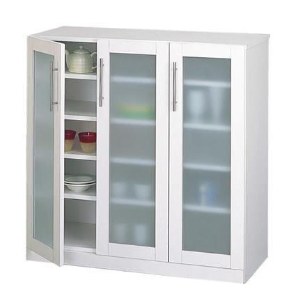 国内送料無料 食器棚 ロータイプ おしゃれ 収納 キッチン リビング 北欧 ミストガラス 白 ホワイト