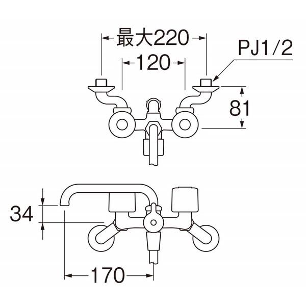 三栄水栓製作所 SK21-W-13 ツーバルブシャワー混合栓 (共用形)