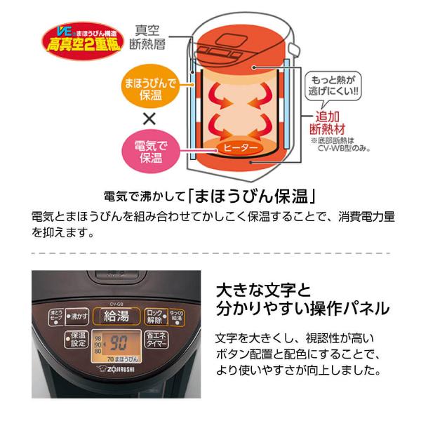 象印 電気ポット ZOJIRUSHI 優湯生 CV-GB22-TA ブラウン 電気ま 象印 電気ポット ZOJIRUSHI 優湯生 CV-GB22-TA ブラウン 電気ま