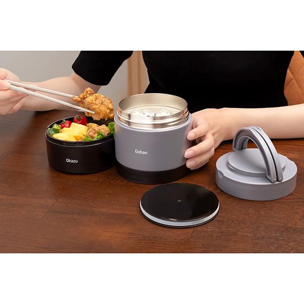 ベストコ NQ-212 弁当箱 2段 850ml ブラック 保温 丸型 大容量