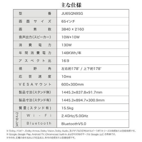 テレビ 65型 液晶テレビ CHiQ 65インチ TV JU65QN9SG 4K スマート