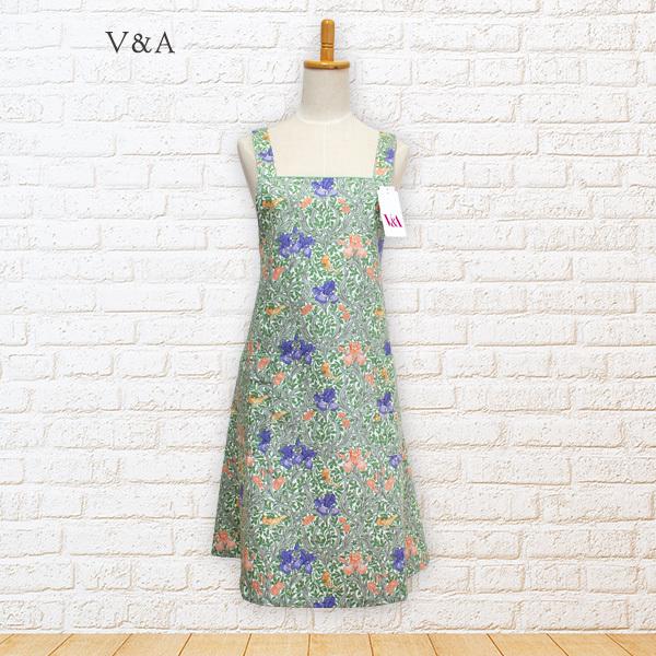 エプロン プレゼント おしゃれ ウィリアム・モリス V＆A クロス型（グリーン）アイリス｜apron-mamma