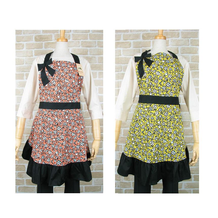 エプロン 日本製 魔法の小部屋 おしゃれ かわいい 花柄 オレンジ・黄