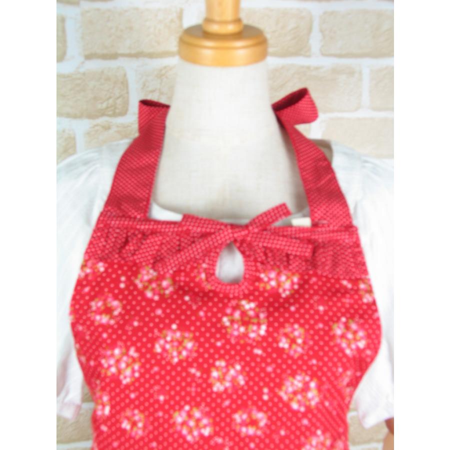 エプロン フリル 赤色 かわいい ドットブーケ柄 日本製 おしゃれ