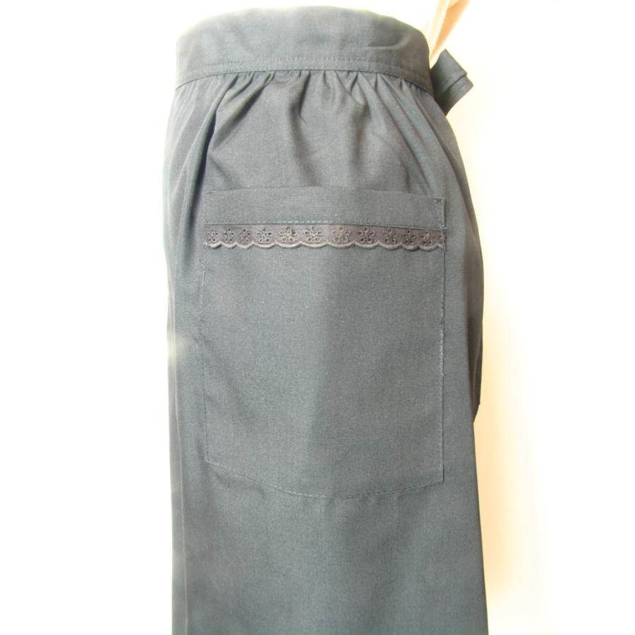 エプロン 前掛け 腰下 日本製 おしゃれ 黒色 裾角 かわいい サロン