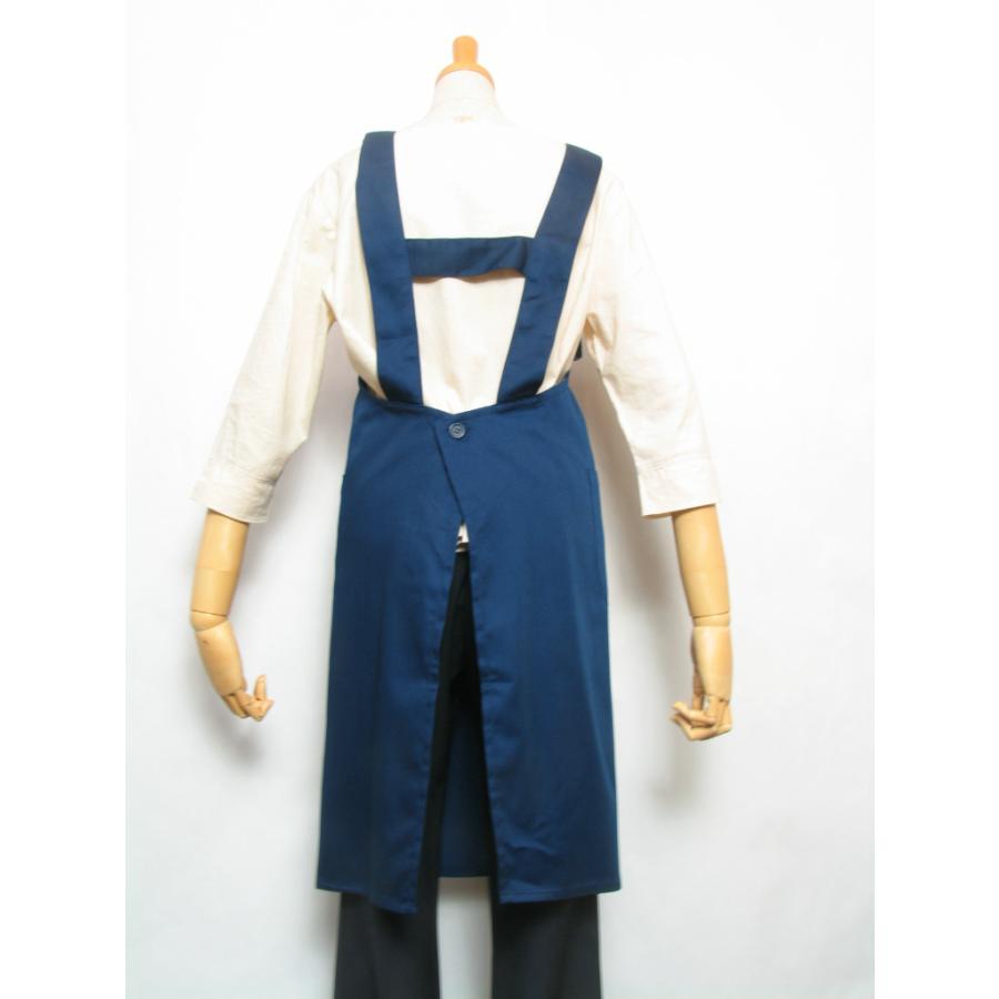 エプロン 無地 ポケットあり 紺色 L おしゃれ かわいい シンプル 女性