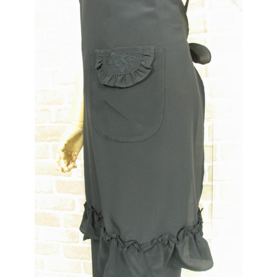 エプロン 黒 コシボチリメン たすき掛け フリル付き Lサイズ