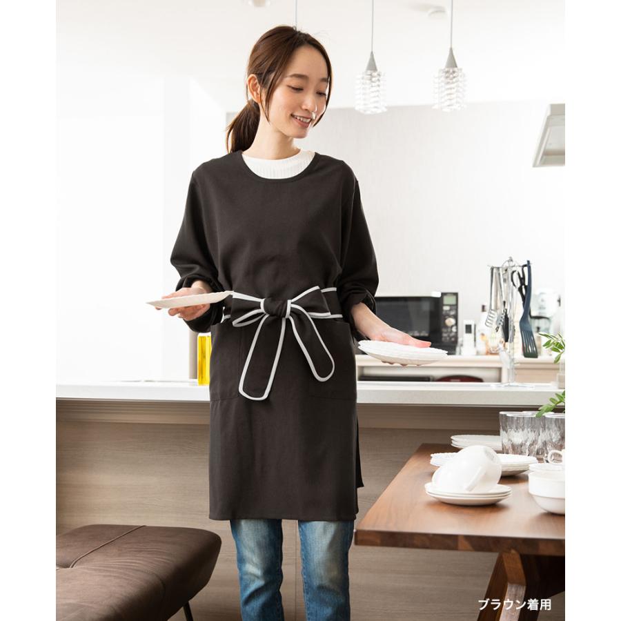 Apron Story 丸襟パイピングリボン割烹着 スモック エプロン Apron Story 丸襟パイピングリボン割烹着 スモック エプロン