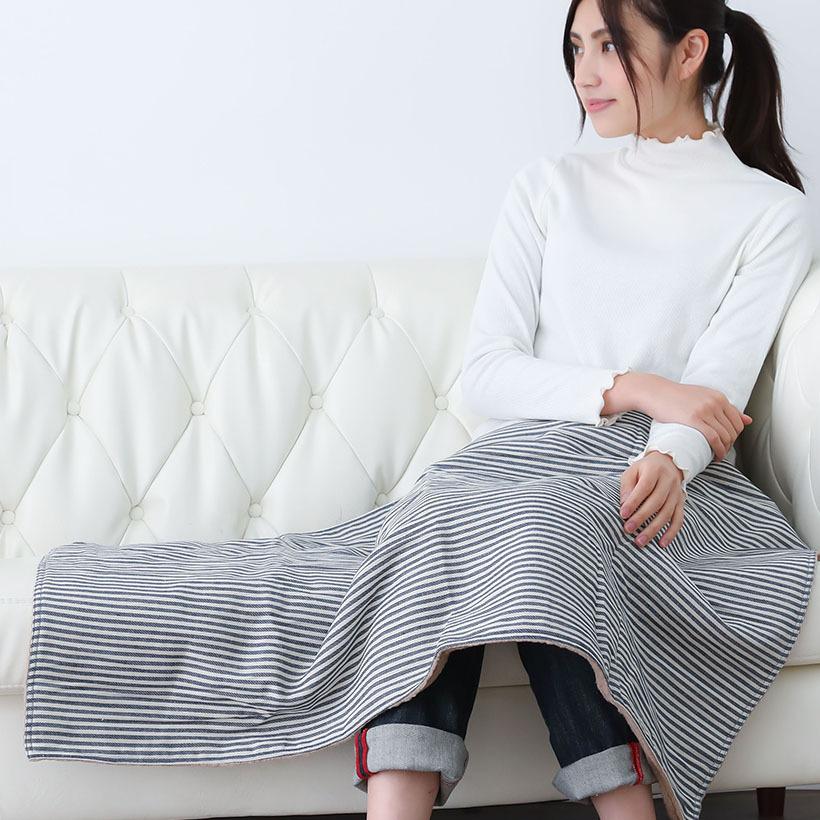 デニムライク×ボアブランケット 【Sサイズ】70×100cm ひざ掛け