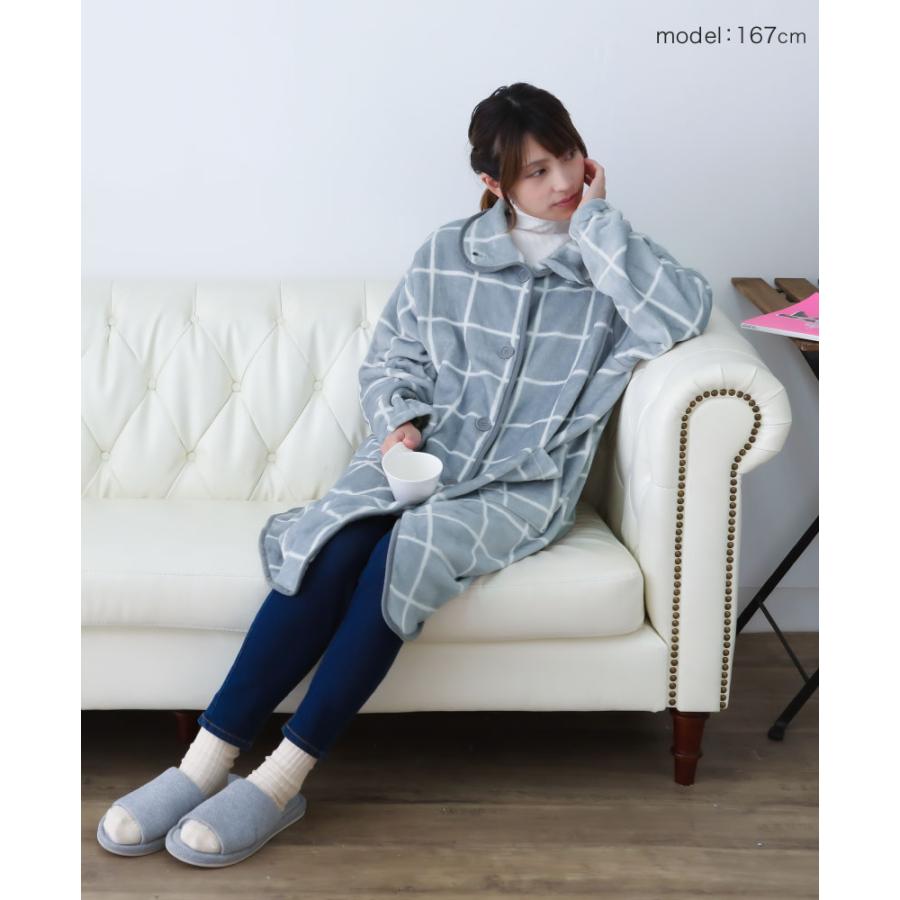 着る毛布【ミディ丈】フリース ブランケットローブ チェック 柄 ルーム