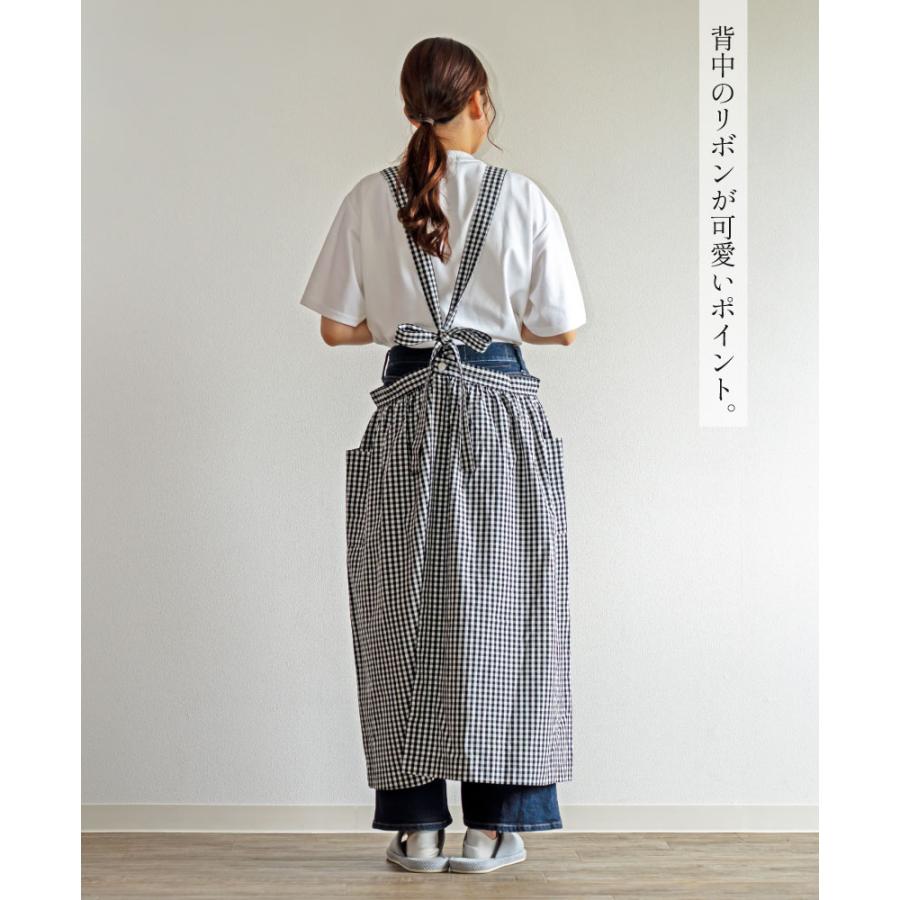肩紐ワンピースエプロン ロングエプロン おしゃれ ナチュラル 綿麻 お