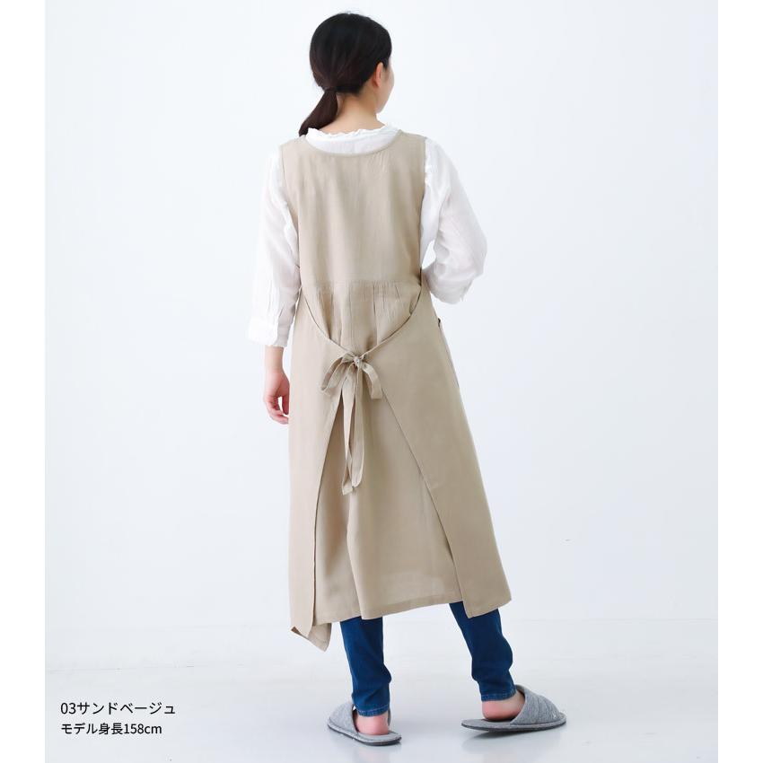 綿麻混 ワンピース タブリエ エプロン 大きいサイズ チュニック ロング