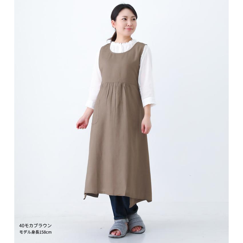 綿麻混 ワンピース タブリエ エプロン 大きいサイズ チュニック ロング