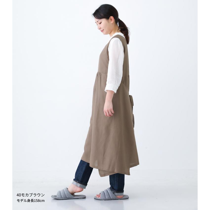 綿麻混 ワンピース タブリエ エプロン 大きいサイズ チュニック ロング
