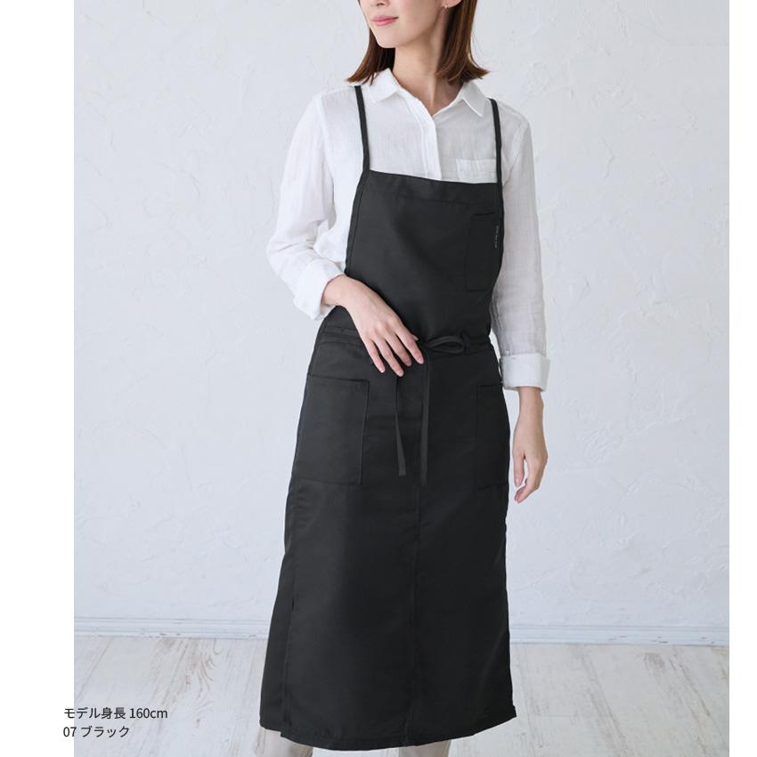 pockets Long black nylon chino 美容師　エプロン はっ水加工 ロング丈 ラップ エプロン 撥水 ワンピースエプロン