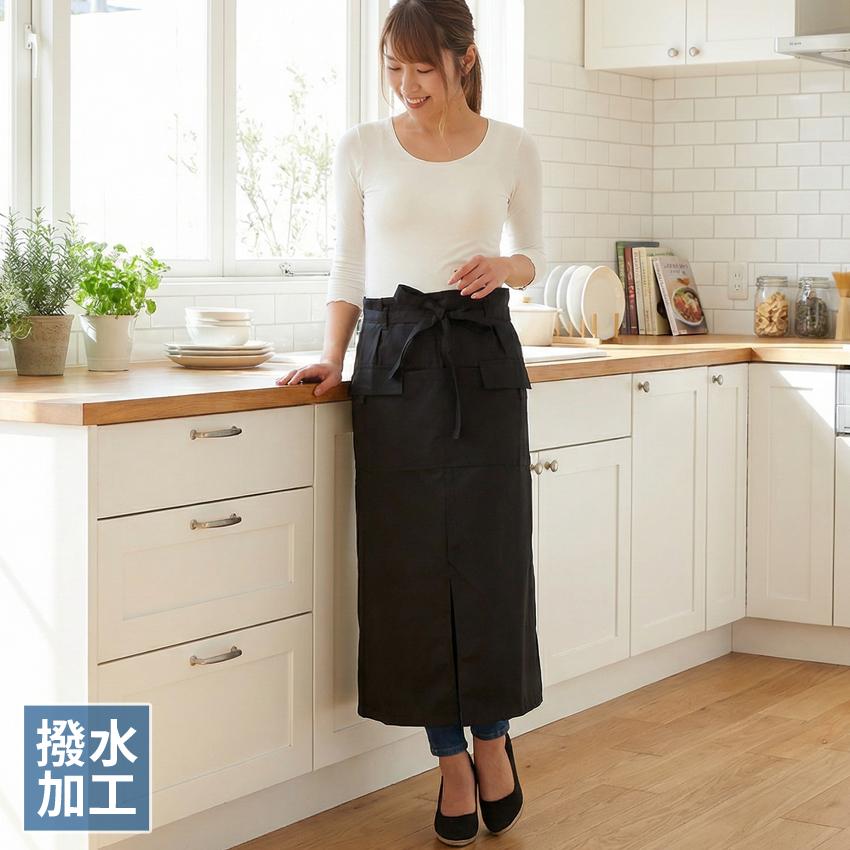 撥水 ロング エプロン 撥水加工 サロンエプロン 無地 腰巻 : エプロン
