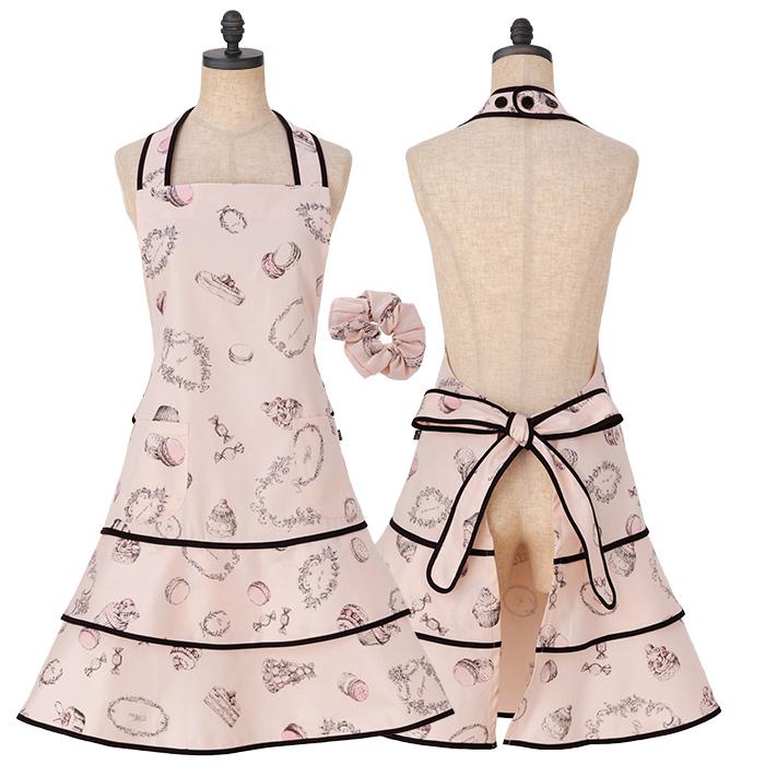 エプロン おしゃれ フリル スイーツマカロンピンクスイート