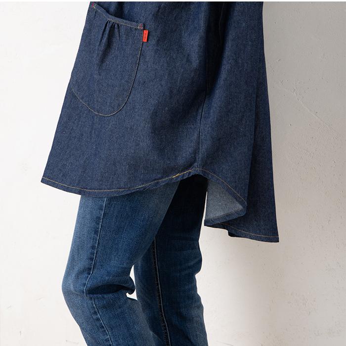 デニムエプロン 保育士 チュニック デニム袖リブかっぽう着