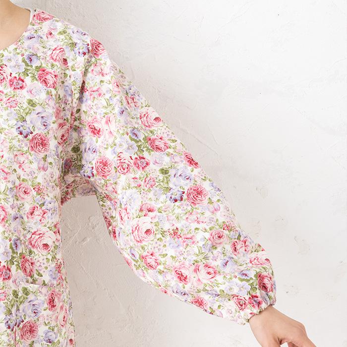 割烹着 日本製 おしゃれ ローズUネック割烹着 M−Lサイズ f2ka03 母