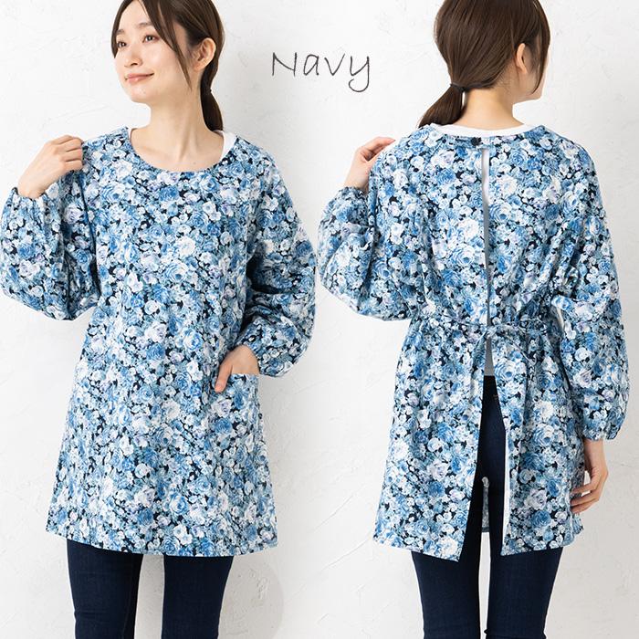 割烹着 日本製 おしゃれ ローズUネック割烹着 M−Lサイズ f2ka03 母