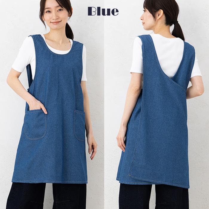 エプロン かぶるだけ おしゃれ デニムフリークロスワンピース 15087