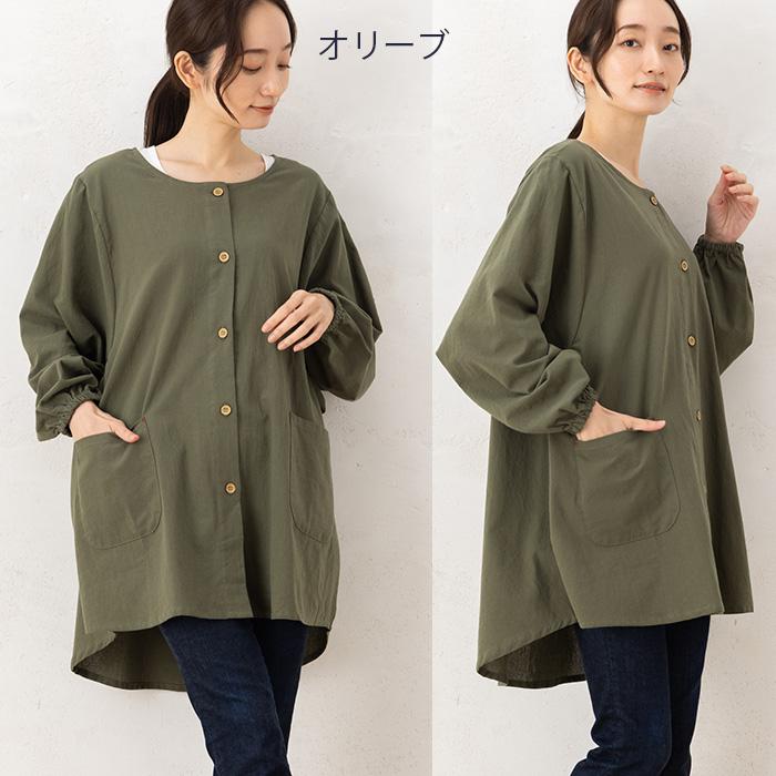 かぶり割烹着　カーキ　シワ加工　日本製 割烹着 前開き かっぽう着 かぶるだけ かぶり おしゃれ スモック 大人