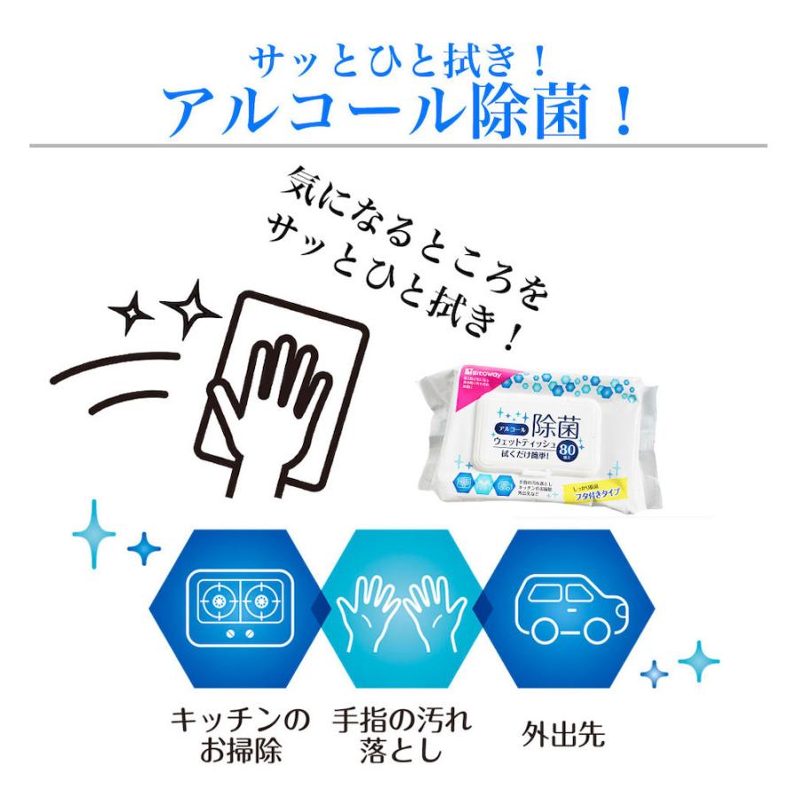 蓋付き アルコール ウェットシート 除菌シート 計240枚 80枚入り ×3個 ウェットティッシュ ケース 業務用 掃除 |  | 02