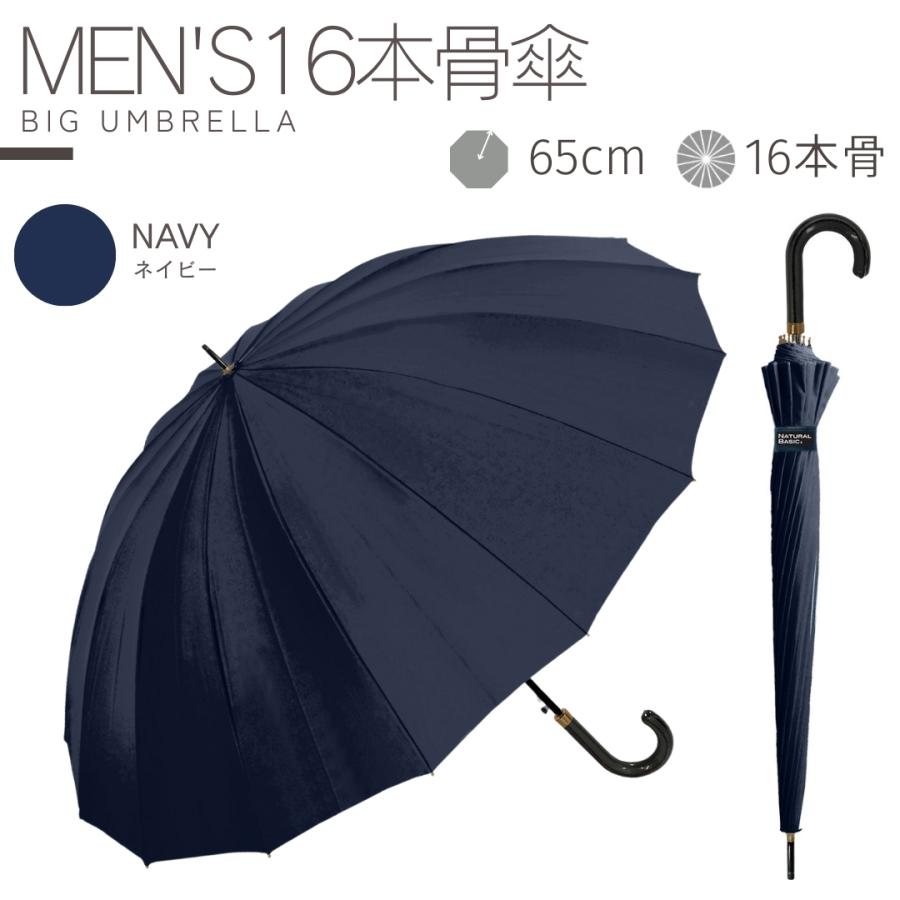 NaturalBasic 中谷 16本骨 無地 シンプル 紳士傘 ワンタッチ式 親骨