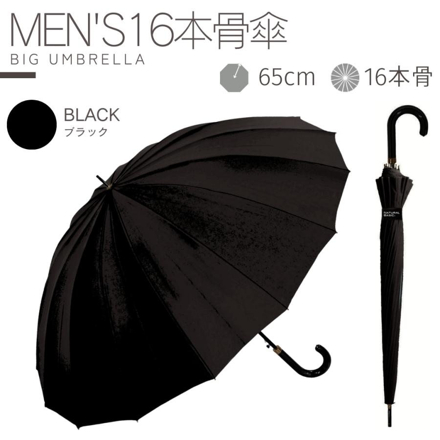 NaturalBasic 中谷 16本骨 無地 シンプル 紳士傘 ワンタッチ式 親骨