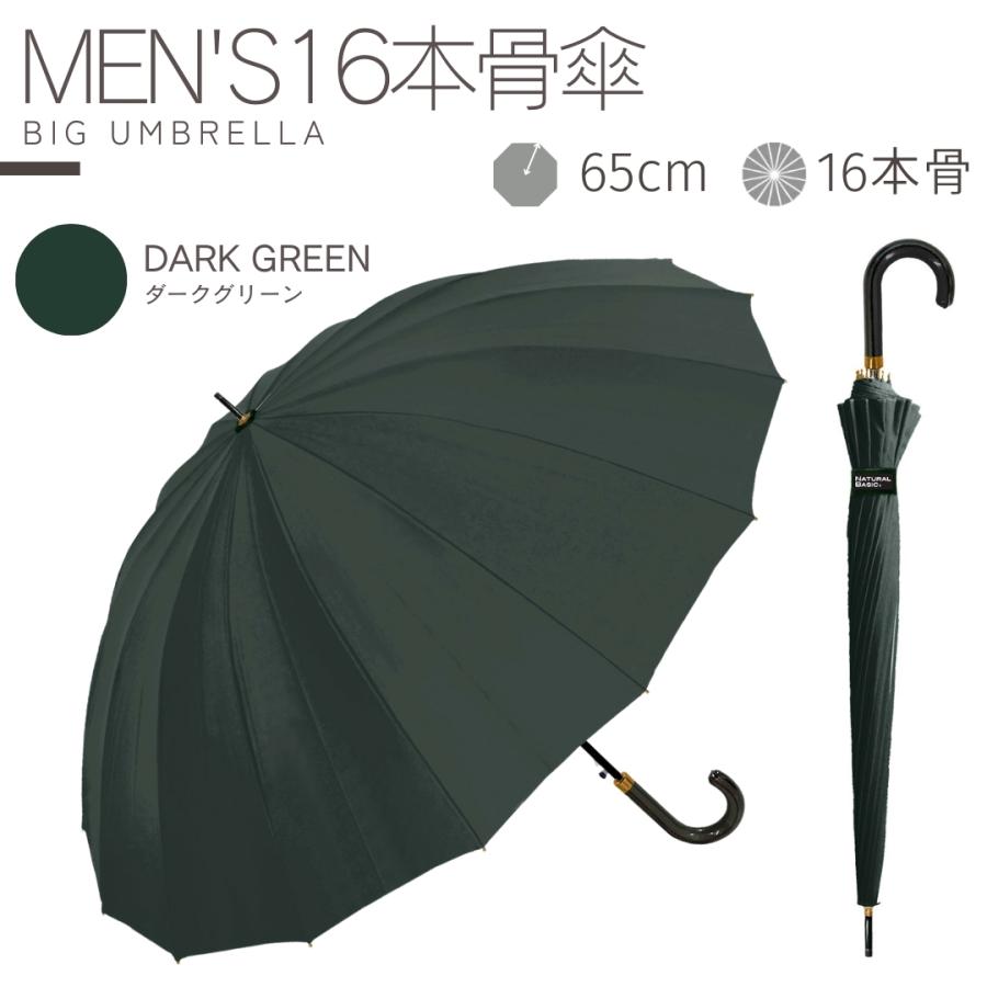 NaturalBasic 中谷 16本骨 無地 シンプル 紳士傘 ワンタッチ式 親骨