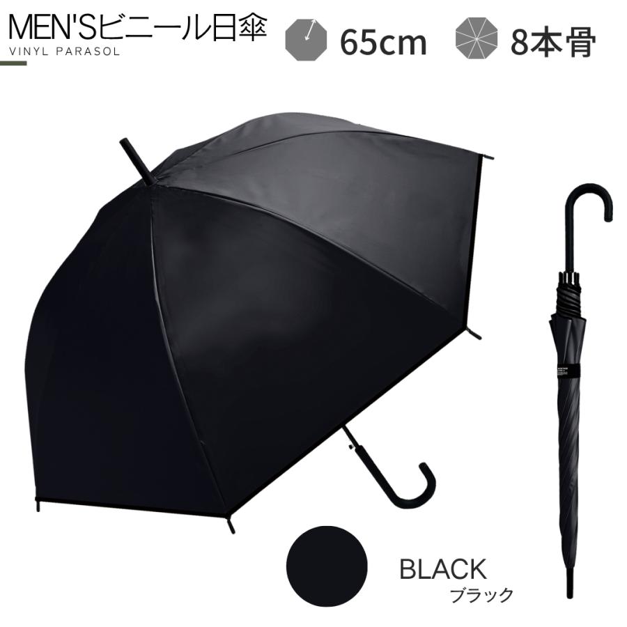 NaturalBasic メンズ ビニール傘 日傘 UPF50+ 晴雨兼用 親骨65cm 8本骨