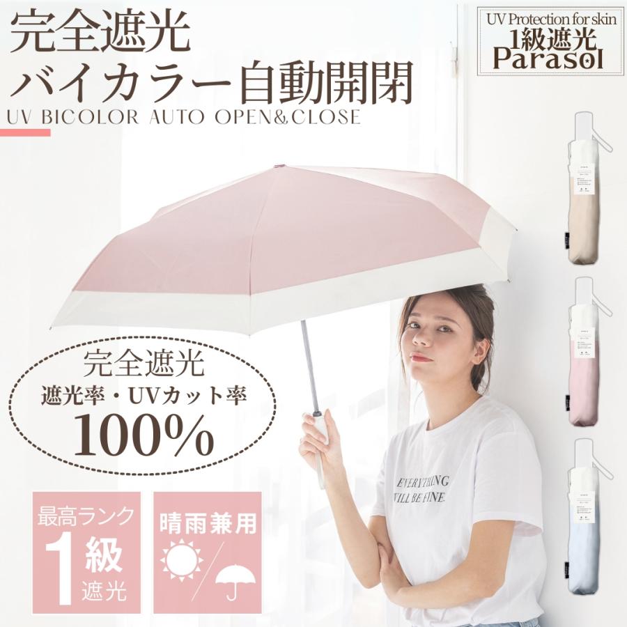 NaturalBasic 自動開閉 完全遮光 バイカラー 折畳傘 親骨53cm 6本骨 UV