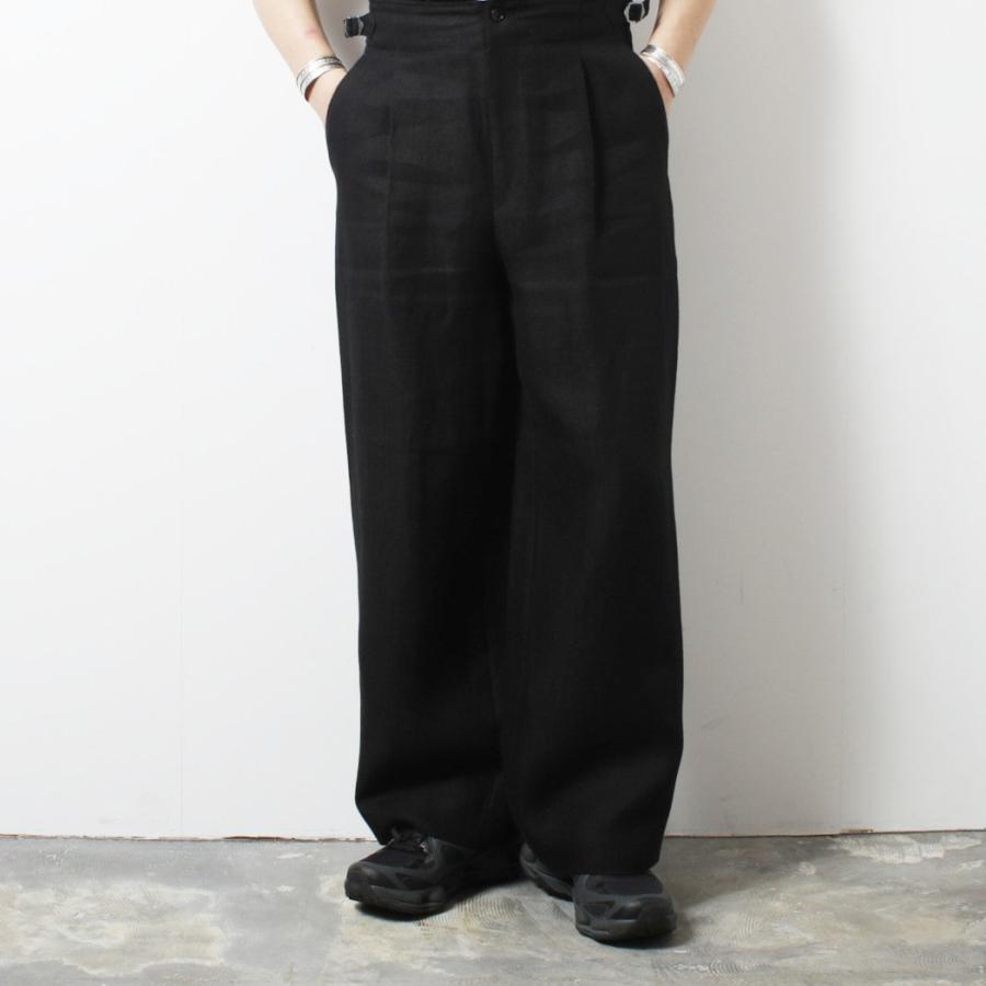 リネンへリンボン / デニッシュアーミートラウザーズBlack 1 marka マーカ リネンへリンボン デニッシュアーミートラウザーズ