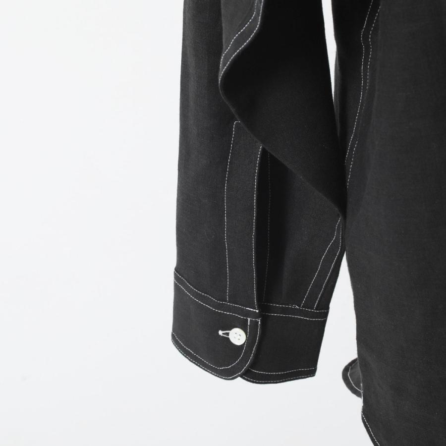 INTERIM インテリム ハイパービッグ リネン オックスフォード ミリタリー ワーク シャツ ブラック | INTERIM | 11