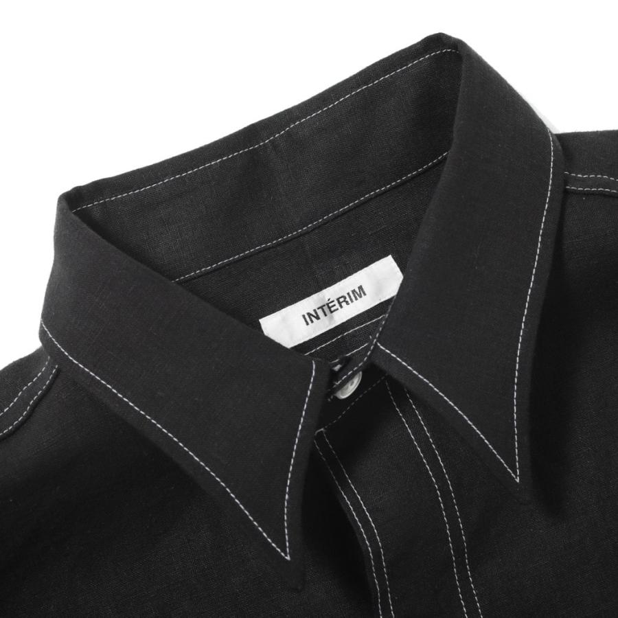INTERIM インテリム ハイパービッグ リネン オックスフォード ミリタリー ワーク シャツ ブラック | INTERIM | 12