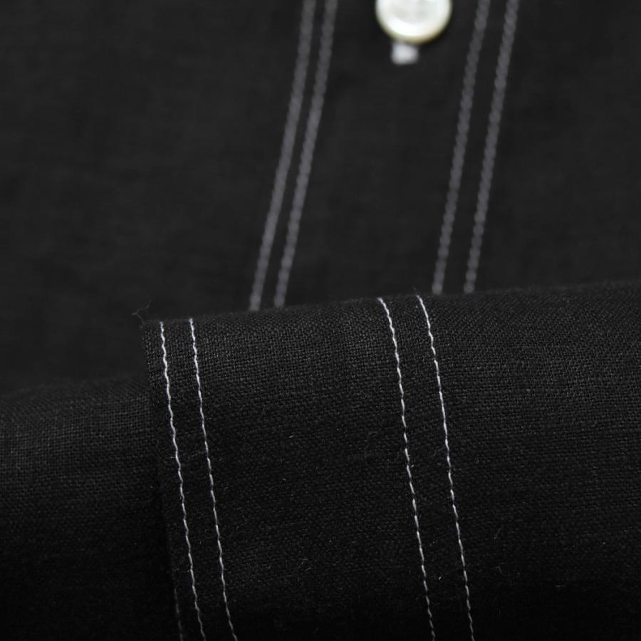 INTERIM インテリム ハイパービッグ リネン オックスフォード ミリタリー ワーク シャツ ブラック | INTERIM | 13