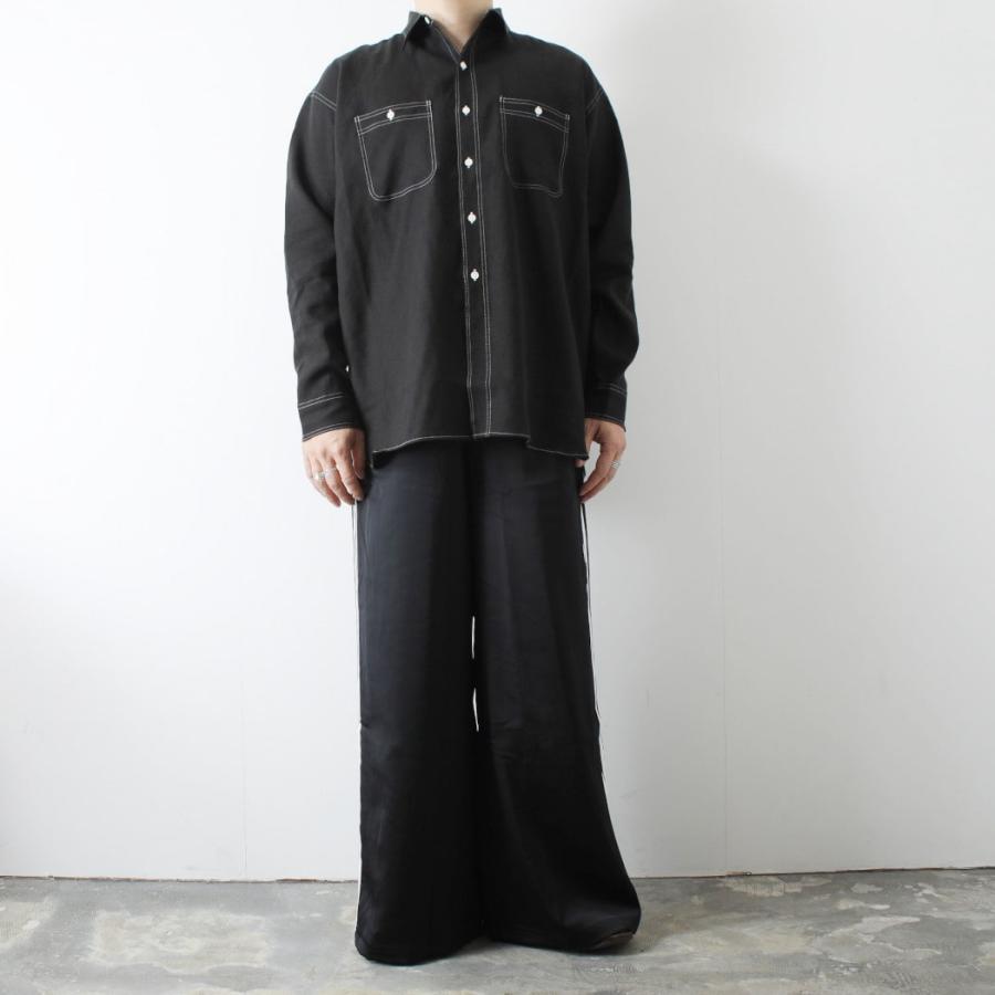 INTERIM インテリム ハイパービッグ リネン オックスフォード ミリタリー ワーク シャツ ブラック | INTERIM | 01