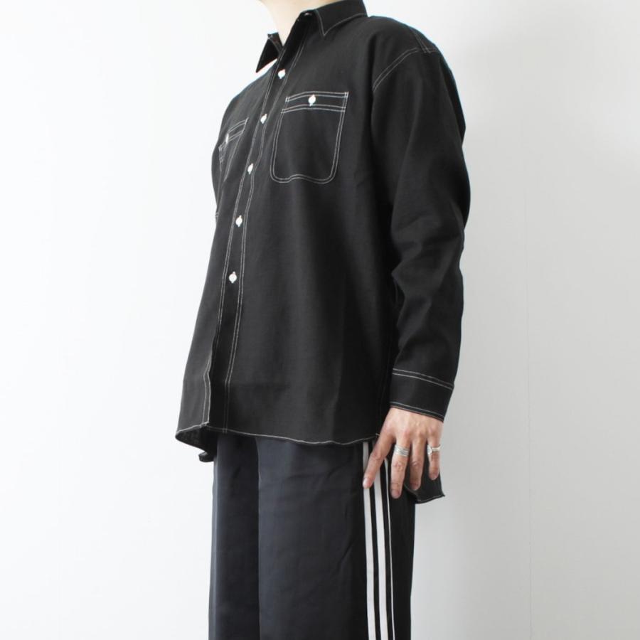 INTERIM インテリム ハイパービッグ リネン オックスフォード ミリタリー ワーク シャツ ブラック | INTERIM | 02