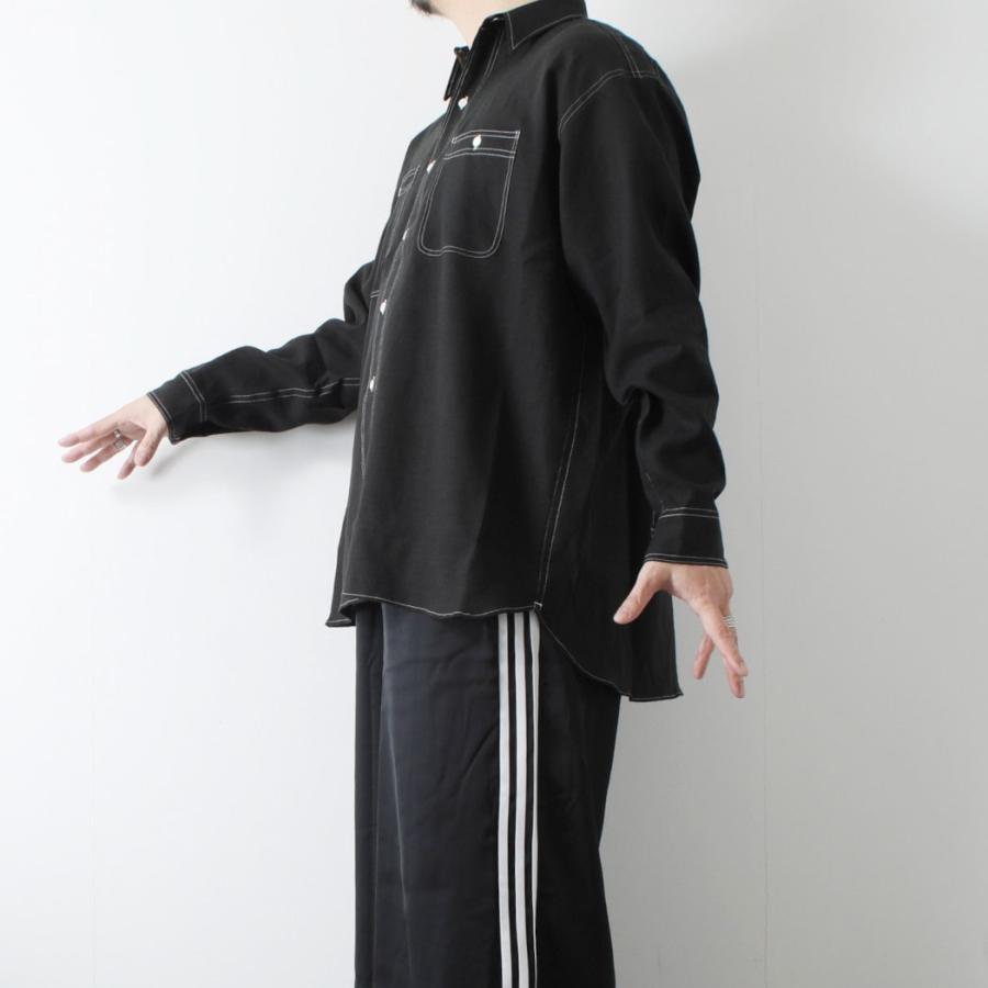 INTERIM インテリム ハイパービッグ リネン オックスフォード ミリタリー ワーク シャツ ブラック | INTERIM | 03