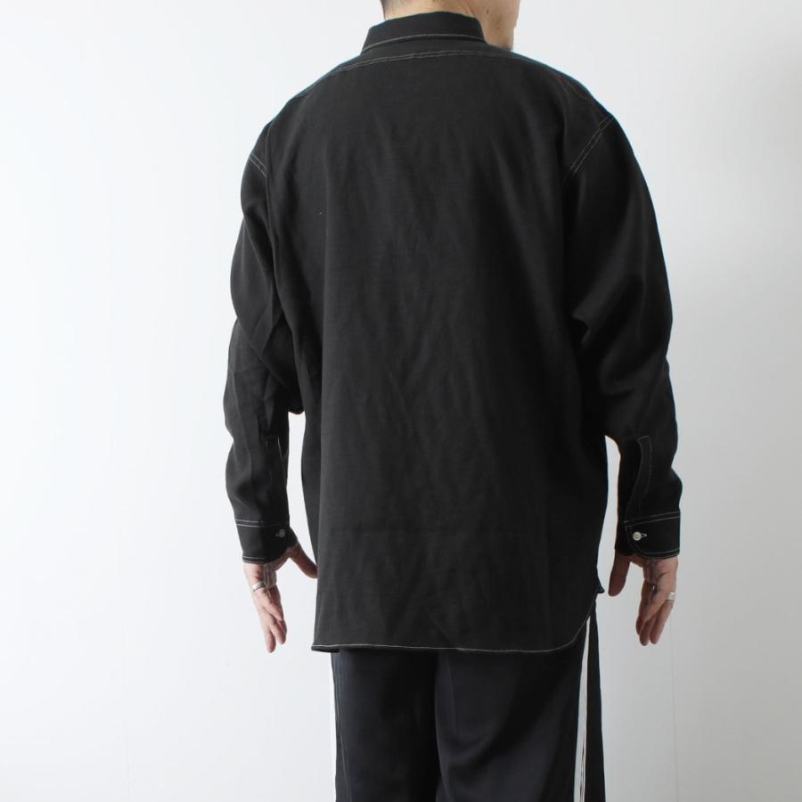 INTERIM インテリム ハイパービッグ リネン オックスフォード ミリタリー ワーク シャツ ブラック | INTERIM | 04