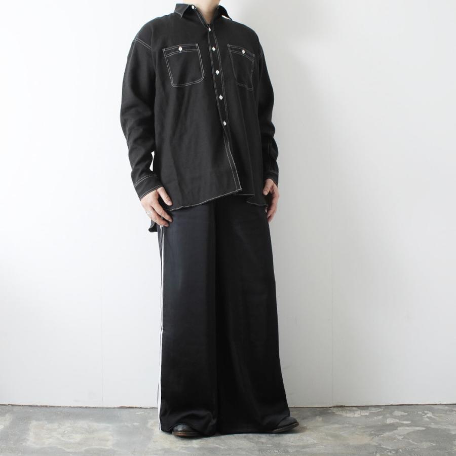 INTERIM インテリム ハイパービッグ リネン オックスフォード ミリタリー ワーク シャツ ブラック | INTERIM | 06